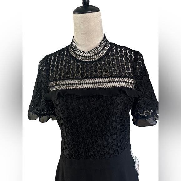 Chelsea 28 lace embroidered ruffle short sleeve little black dress - Picture 5 of 10